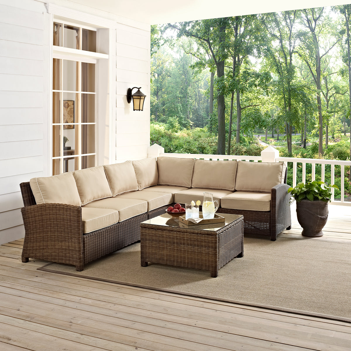 Crosley Outdoor Bradenton 5Pc Wicker Outdoor Sectional Patio Furniture Set