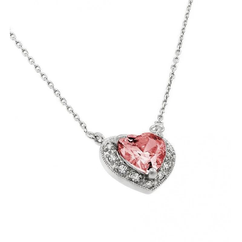 PARIKHS Rhodium Plated CZ Heart July Birthstone Necklace in 925 Sterling Silver