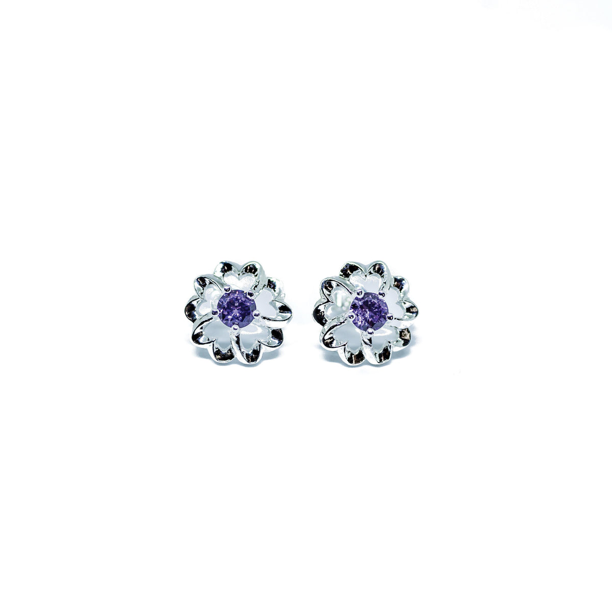 Completely Bella Flowering Hearts Stud Earrings in Purple