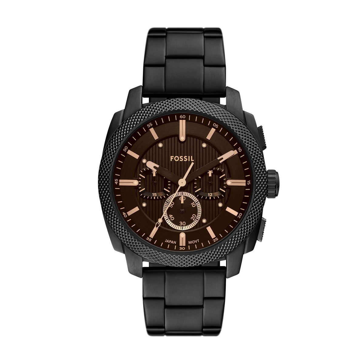 Fossil Mens Machine Chronograph Black Ion-Plated Stainless Steel Watch Brown Dial