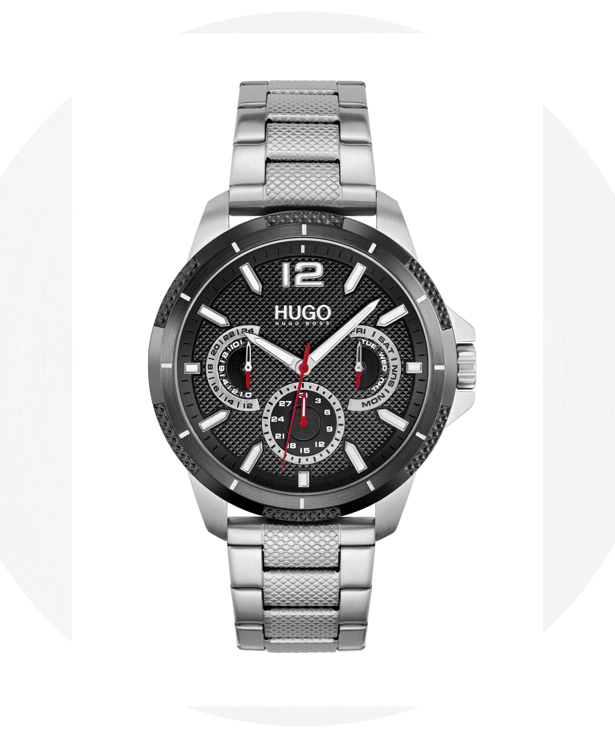 Hugo #Sport Gents. Stainless Steel Case & Bracelet. Black Dial.