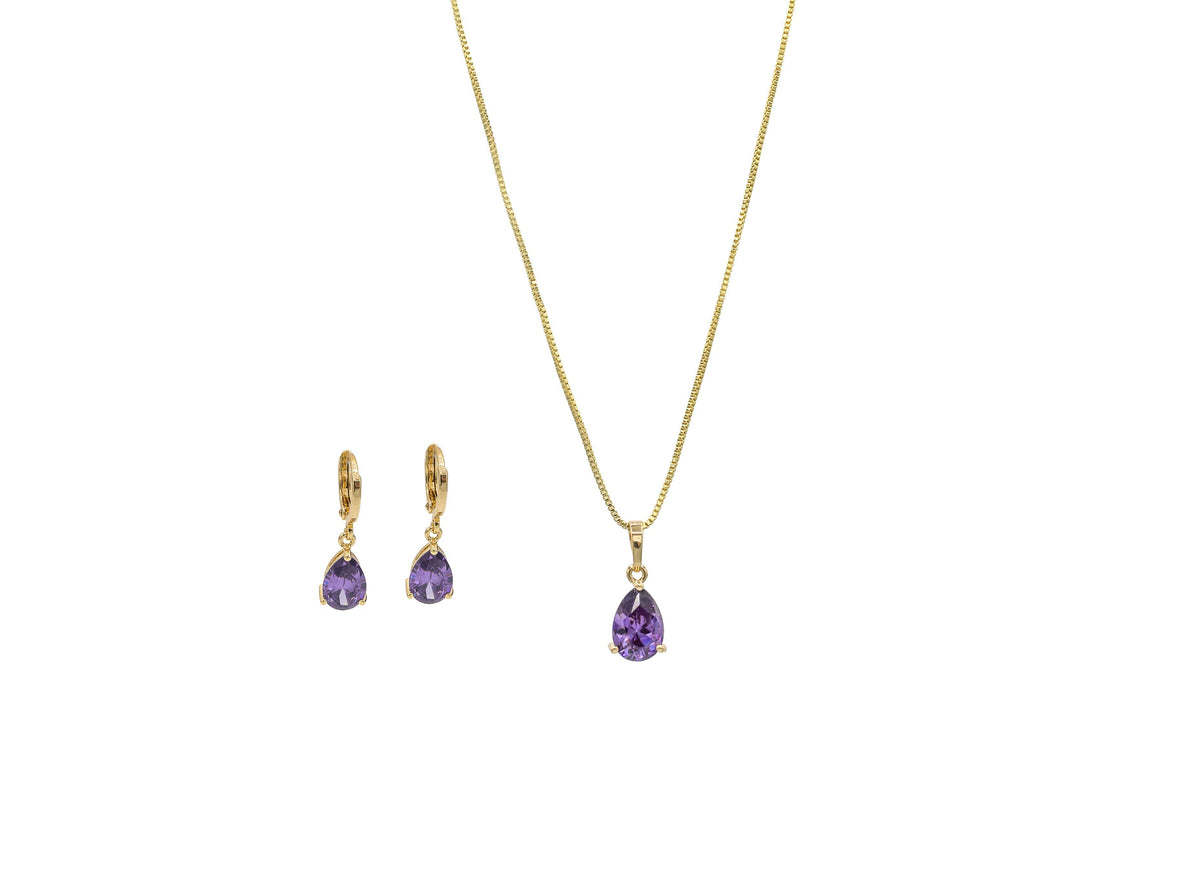 Completely Bella 18K Gold Plated Amethyst Teardrop Jewelry Set