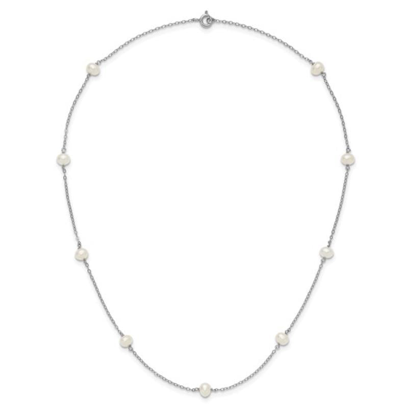 Distinctive Sterling Silver 4-5mm Freshwater Cultured Pearl Station Necklace 18"