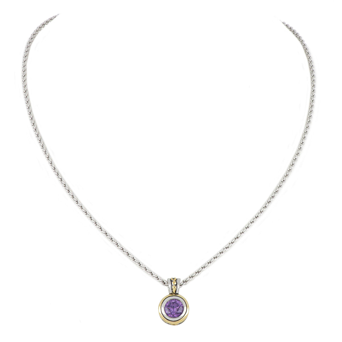 John Medeiros Beijos 8mm Bezel Set Necklace, Amethyst CZ Length: 18"Pendant: 3/4"L x 1/2"W x 1/4"Thick