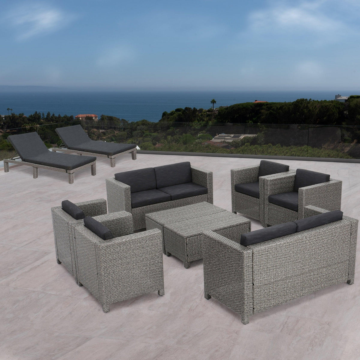 Stark Home Puerta Outdoor 10Pc Wicker Patio Set + Wr Cushions