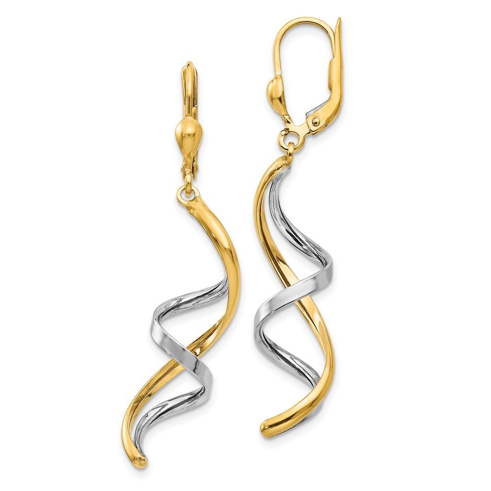 Distinctive 14K Two-tone Spiral Leverback Earrings