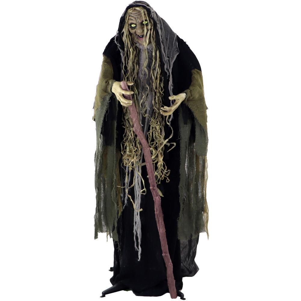 Haunted Hill Life-Size Poseable Swamp Witch with Lights and Sound, Indoor/Covered Outdoor Halloween Decoration
