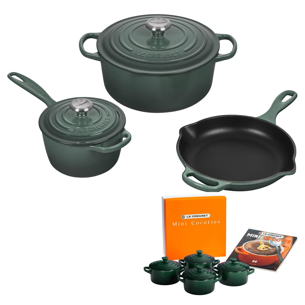 Le Creuset 5pc Cast Iron Cookware w/ 4pk 8oz Mini Cocottes Artichaut