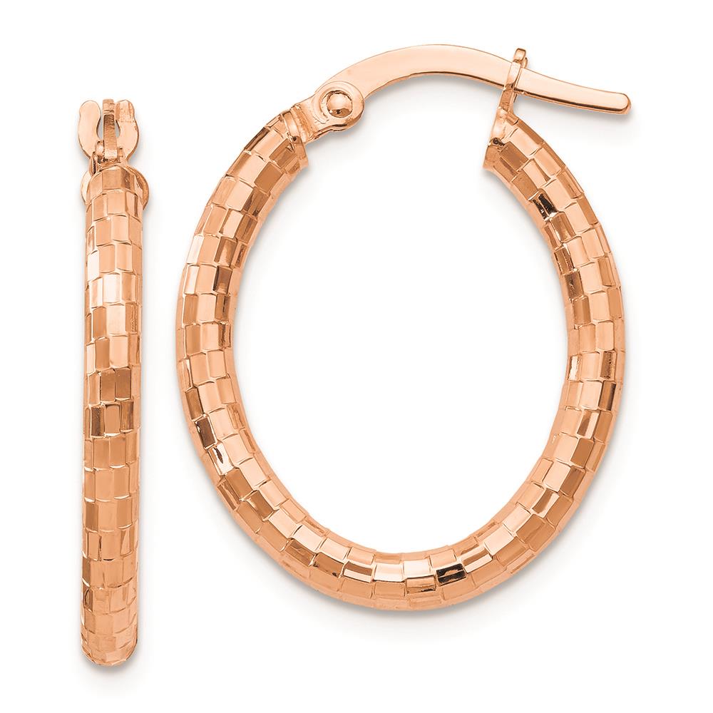 Distinctive 14K Rose Gold Textured Oval Hoop Earrings