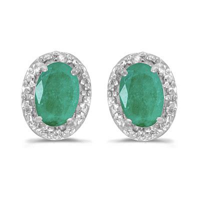 Distinctive 14K White Gold Oval Emerald Earrings