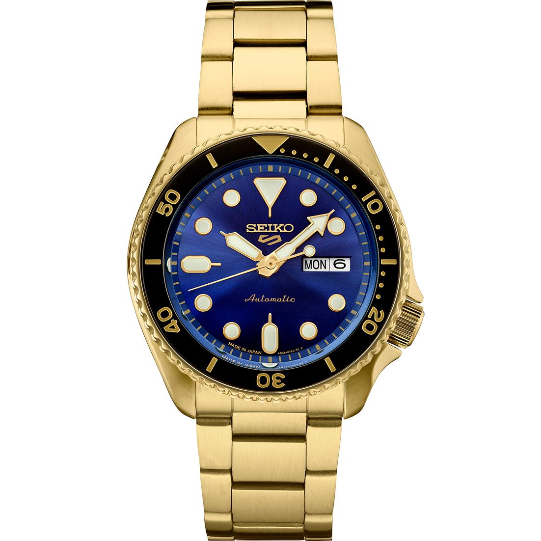 Seiko 5 Sports SGP Automatic Cobalt Blue Dial, All Gold bezel and bracelet
