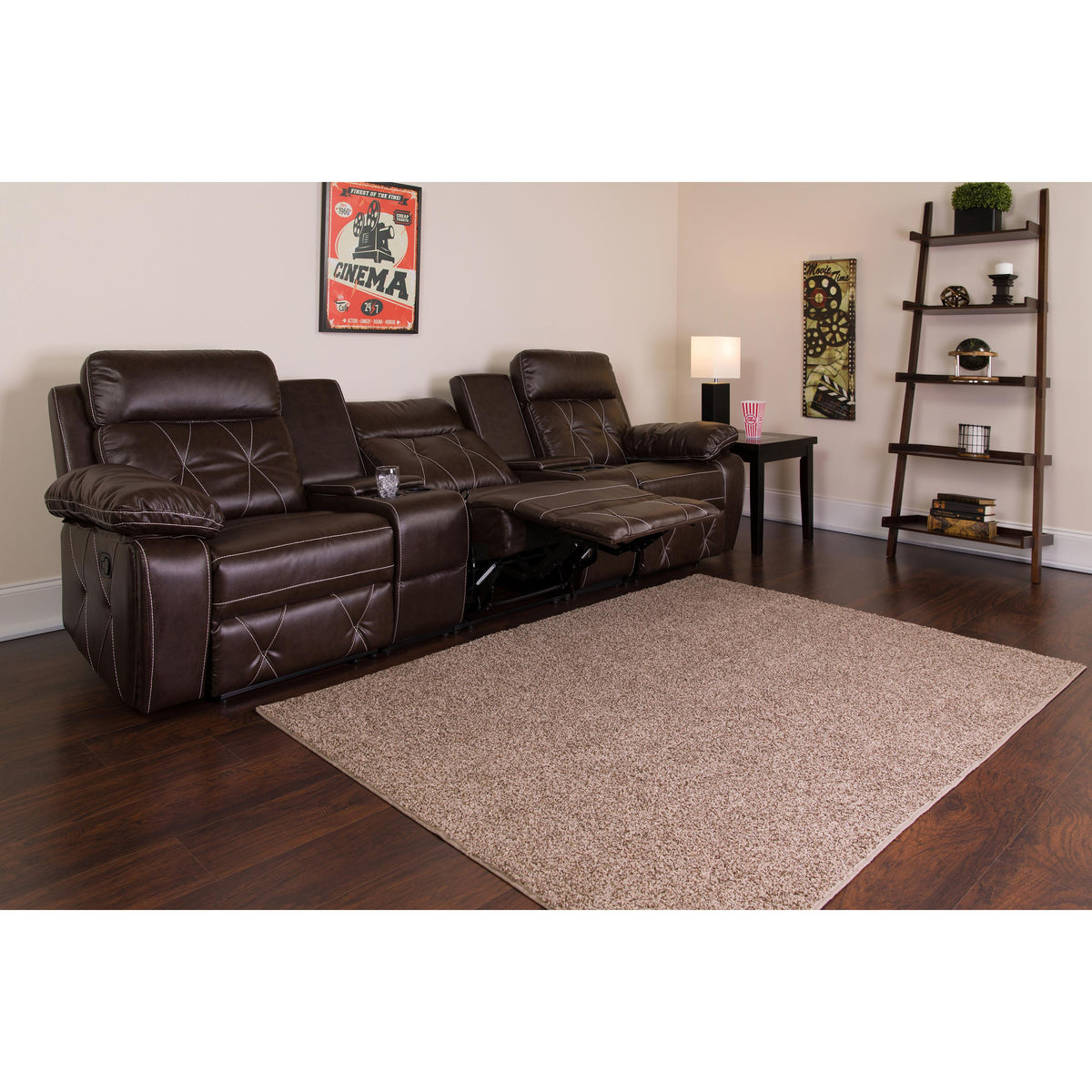 Flash Furniture 3-Seat Reclining Black LeatherSoft Theater Seating Unit w/Straight Cup Holders