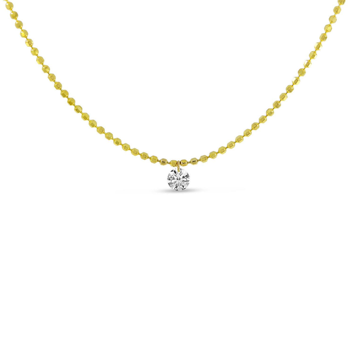 Distinctive 14K Yellow Gold Single Pierced Diamond 18" Bead Chain Necklace