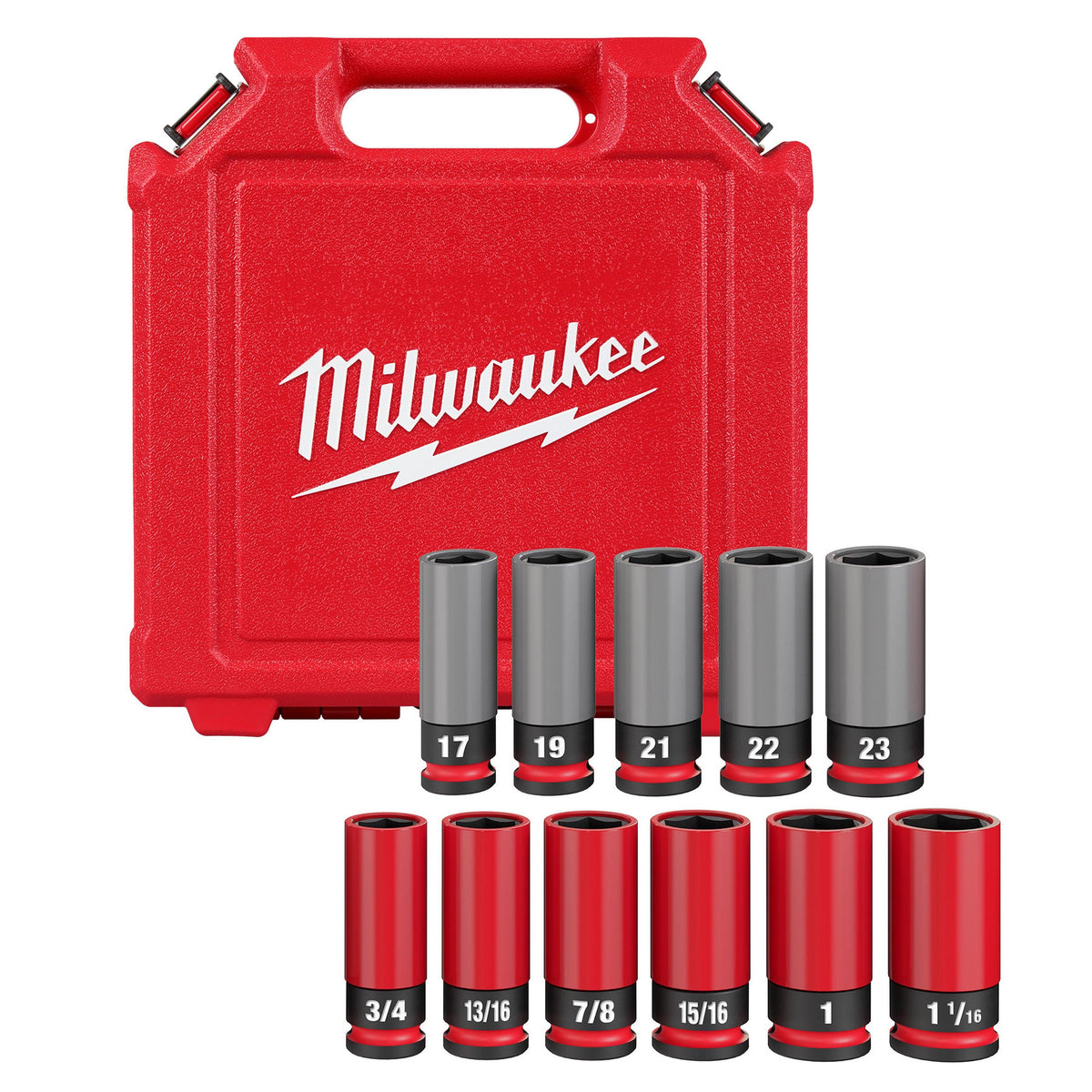 Milwaukee SHOCKWAVE Impact Duty 1/2" Drive SAE & Metric 11pc Lug Nut Wheel Socket Set