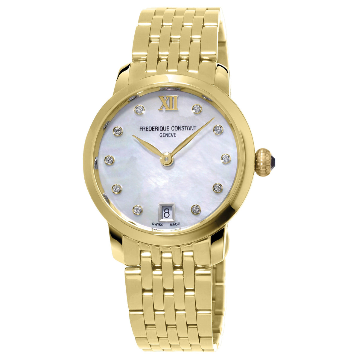 Frederique Constant Ladies' Classic Slimline Quartz Gold-Tone Stainless Steel Watch MOP Dial