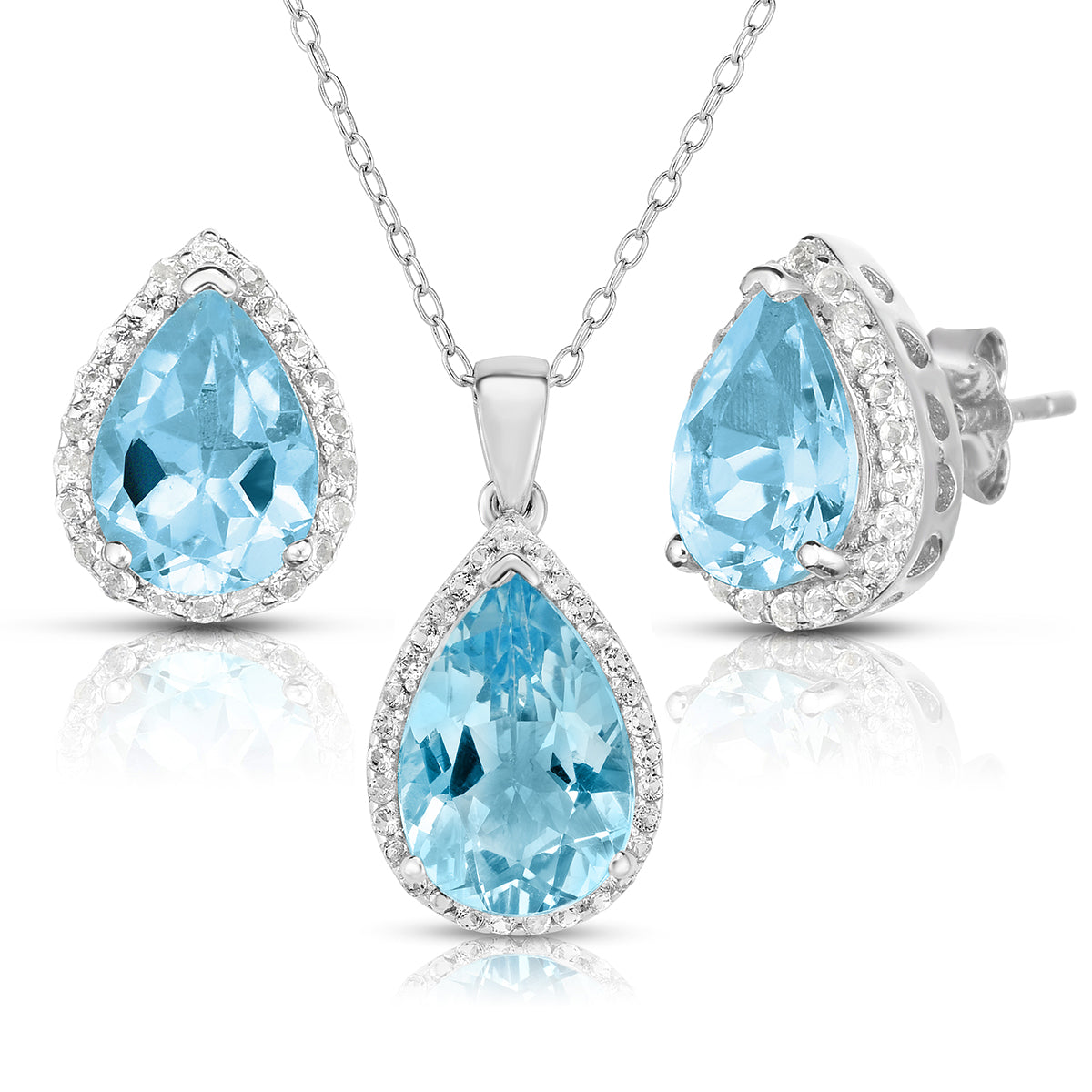 Jilco Inc Blue Topaz Earring & Necklace Set