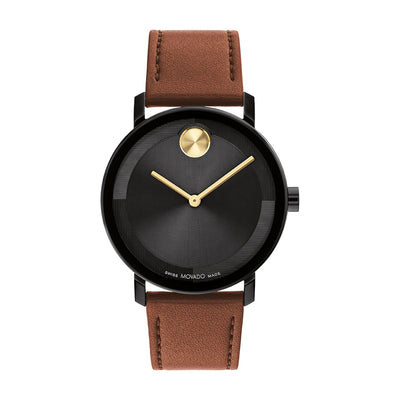 Movado Men's Bold Evolution 2.0 Black & Cognac Leather Strap Watch Black Dial
