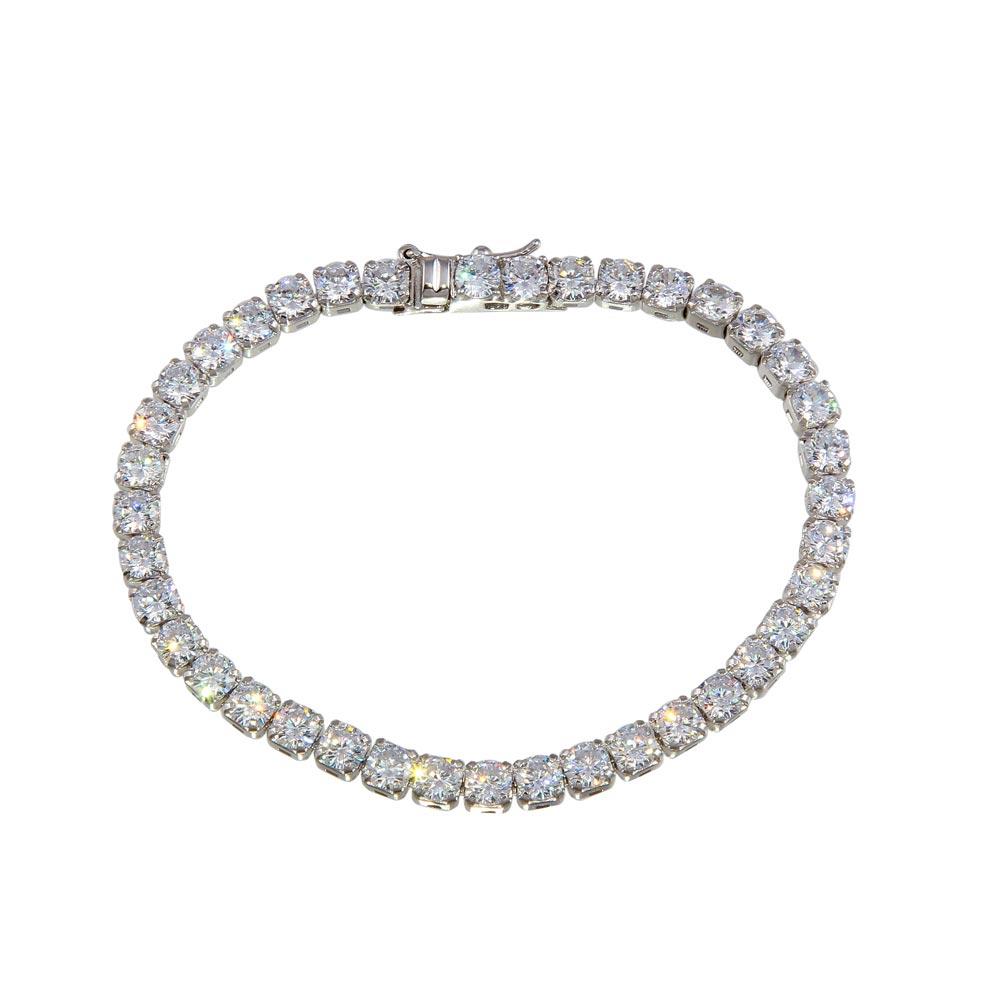 PARIKHS Rhodium Plated Round CZ Tennis Bracelet in 925 Sterling Silver - 4MM