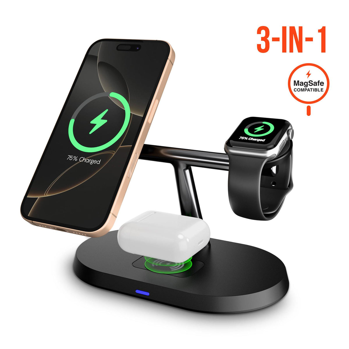 HYPERCEL HyperGear MaxCharge Pro 3-in-1 Wireless Charging Stand with 15W Magnetic Wireless Fast Charge