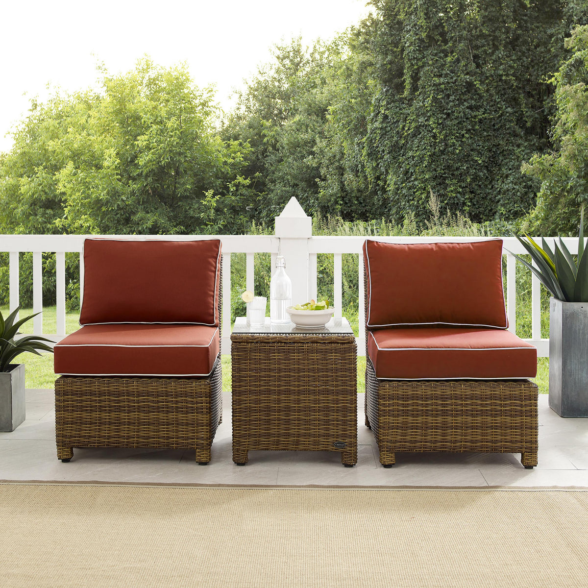 Crosley Outdoor Bradenton 3Pc Armless Wicker Outdoor Chair Set