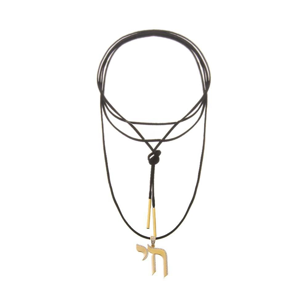Adina Eden CZ Pave Suede Rope Pendant Necklace