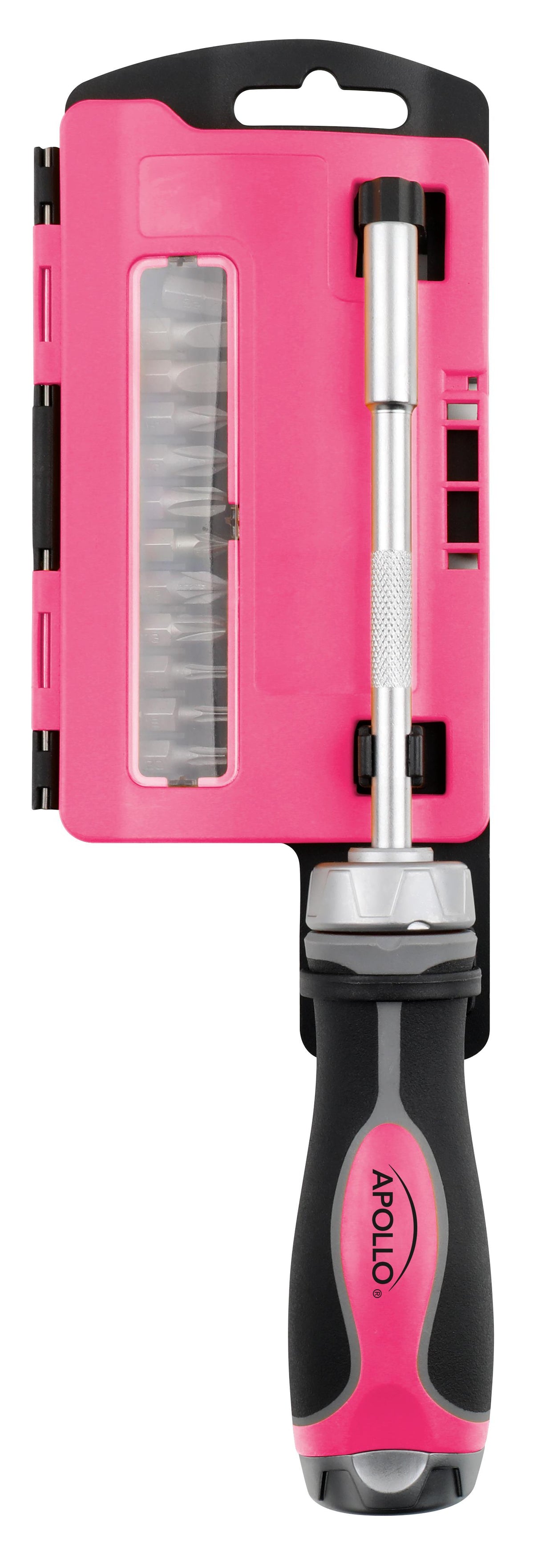 Apollo Tools 13-in-1 Ratcheting Screwdriver with Bit Set Pink