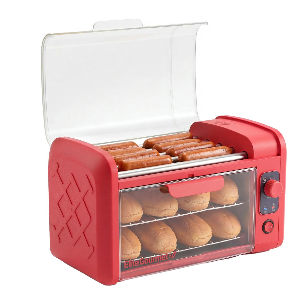 Elite Gourmet Hot Dog Roller & Toaster Oven Red