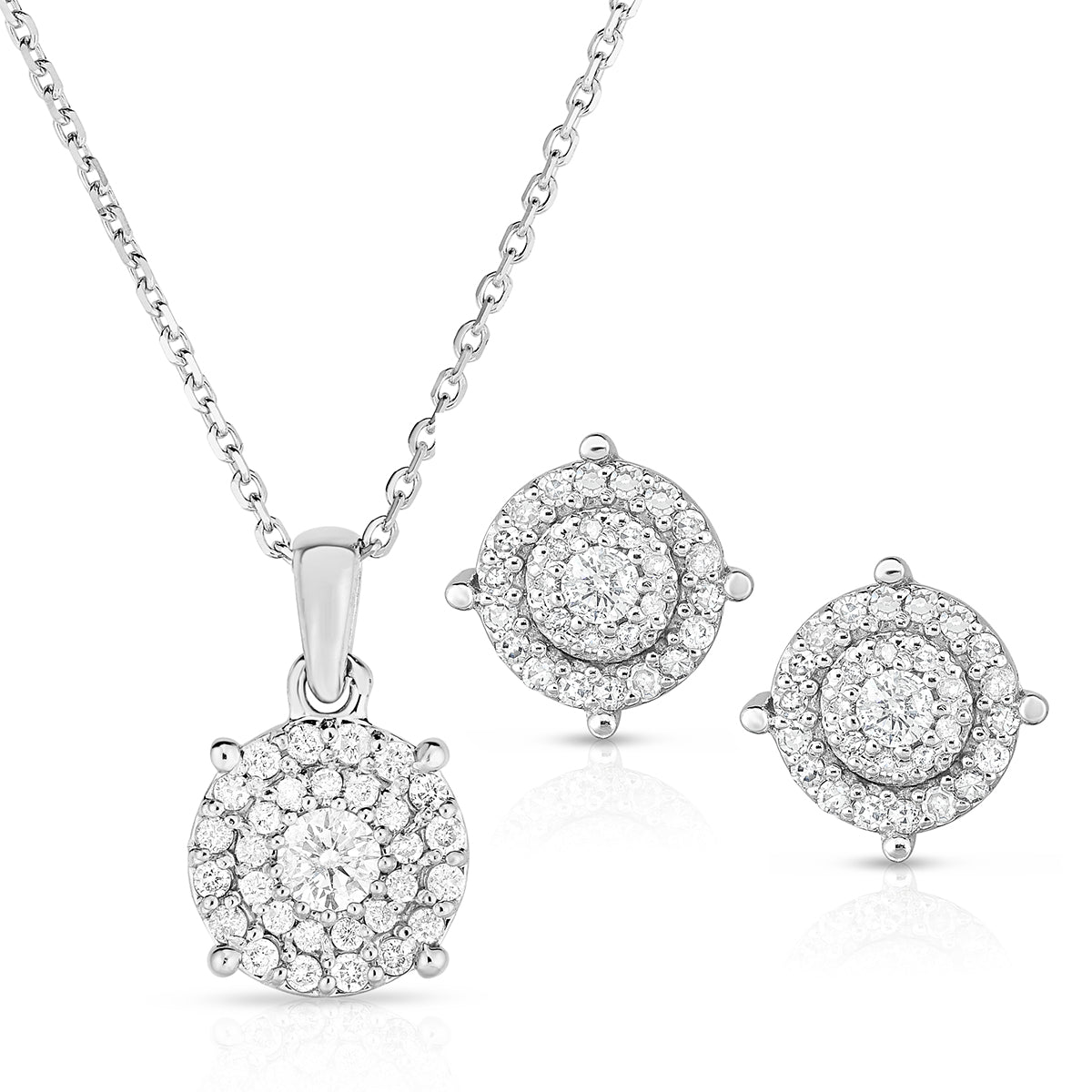 Jilco Inc Cluster Diamond Earring and Necklace Set