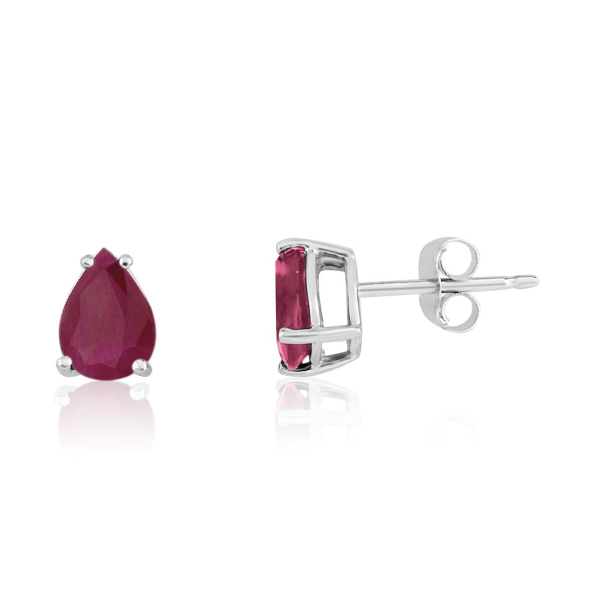 Distinctive 14K White Gold Pear Shape Ruby Earrings