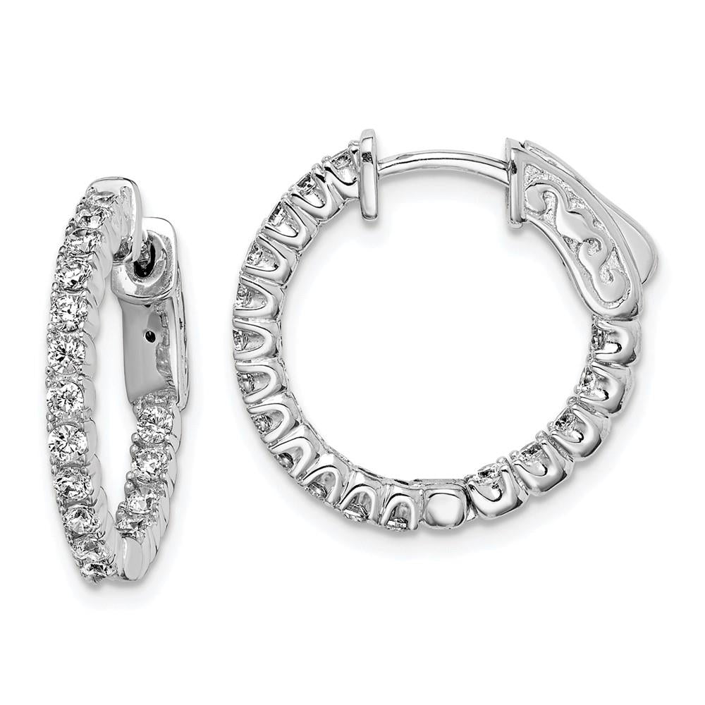 Distinctive Sterling Silver Rhodium-plated CZ In and Out Round Hinged Hoop Earrings