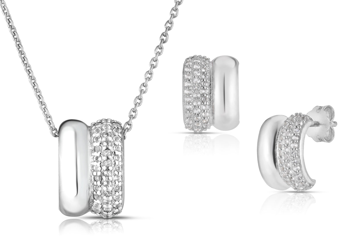 Jilco Inc Pave White Topaz Earrings and Necklace Set
