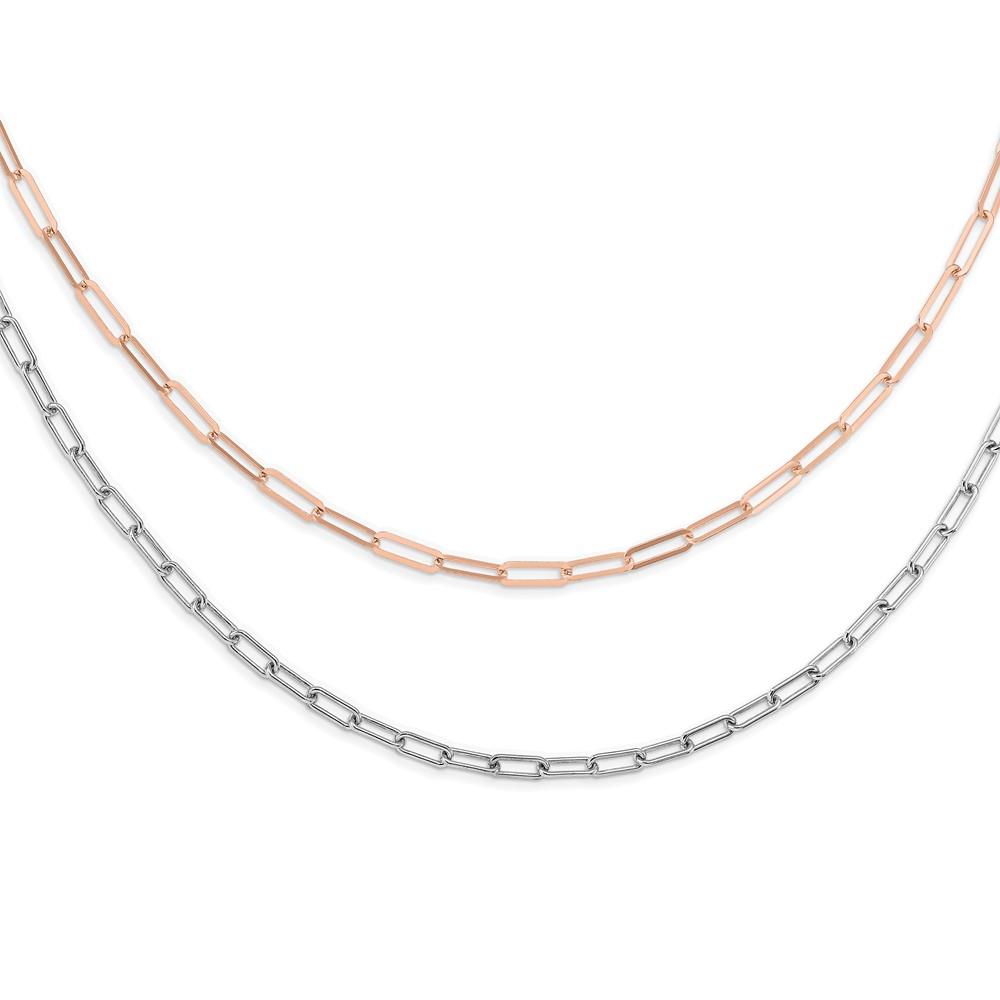 Distinctive Sterling Silver Rhodium Plated Rose-tone 2-strand Necklace