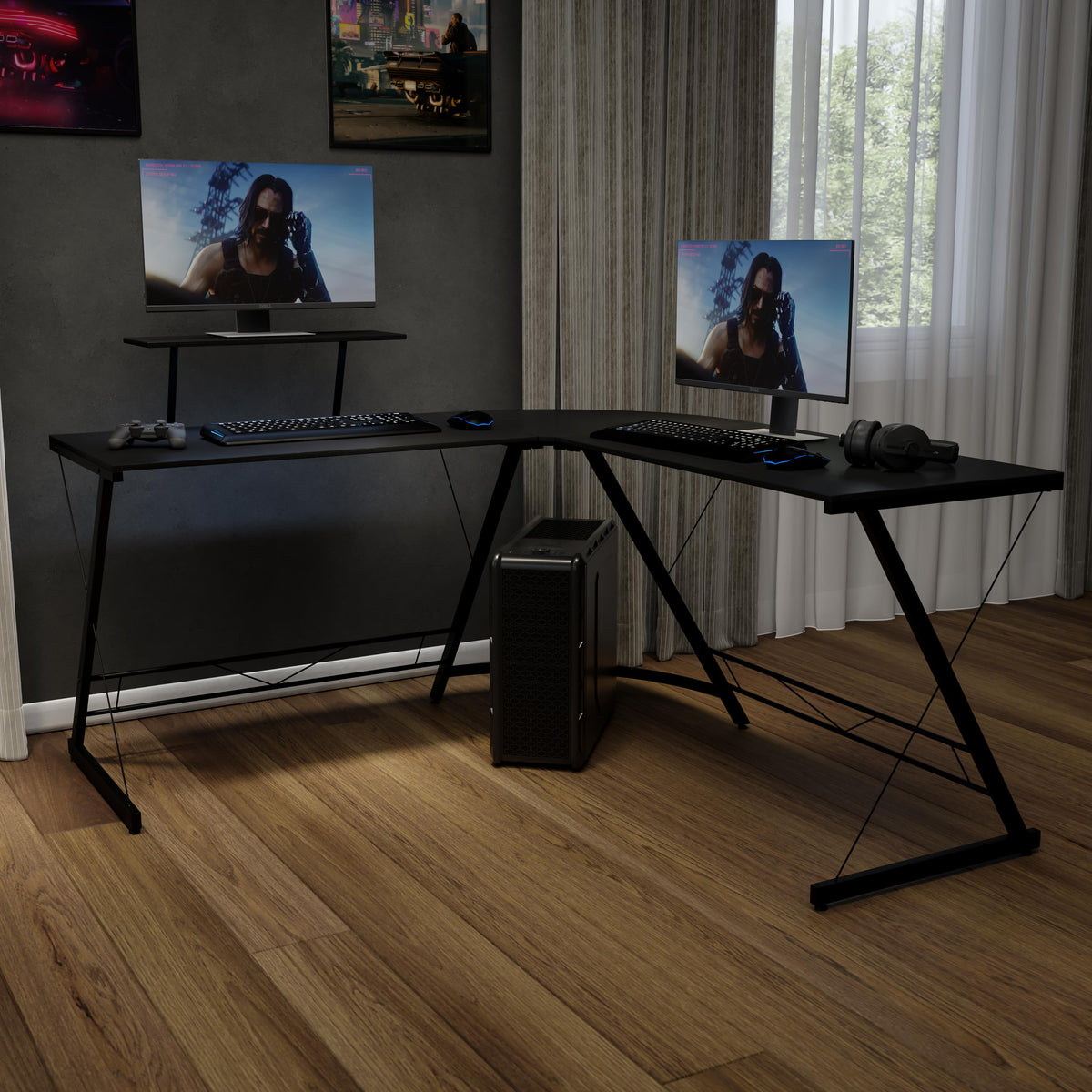 Flash Furniture L-Shaped Computer Black Desk, Gaming Desk, Home Office Desk, Black Frame