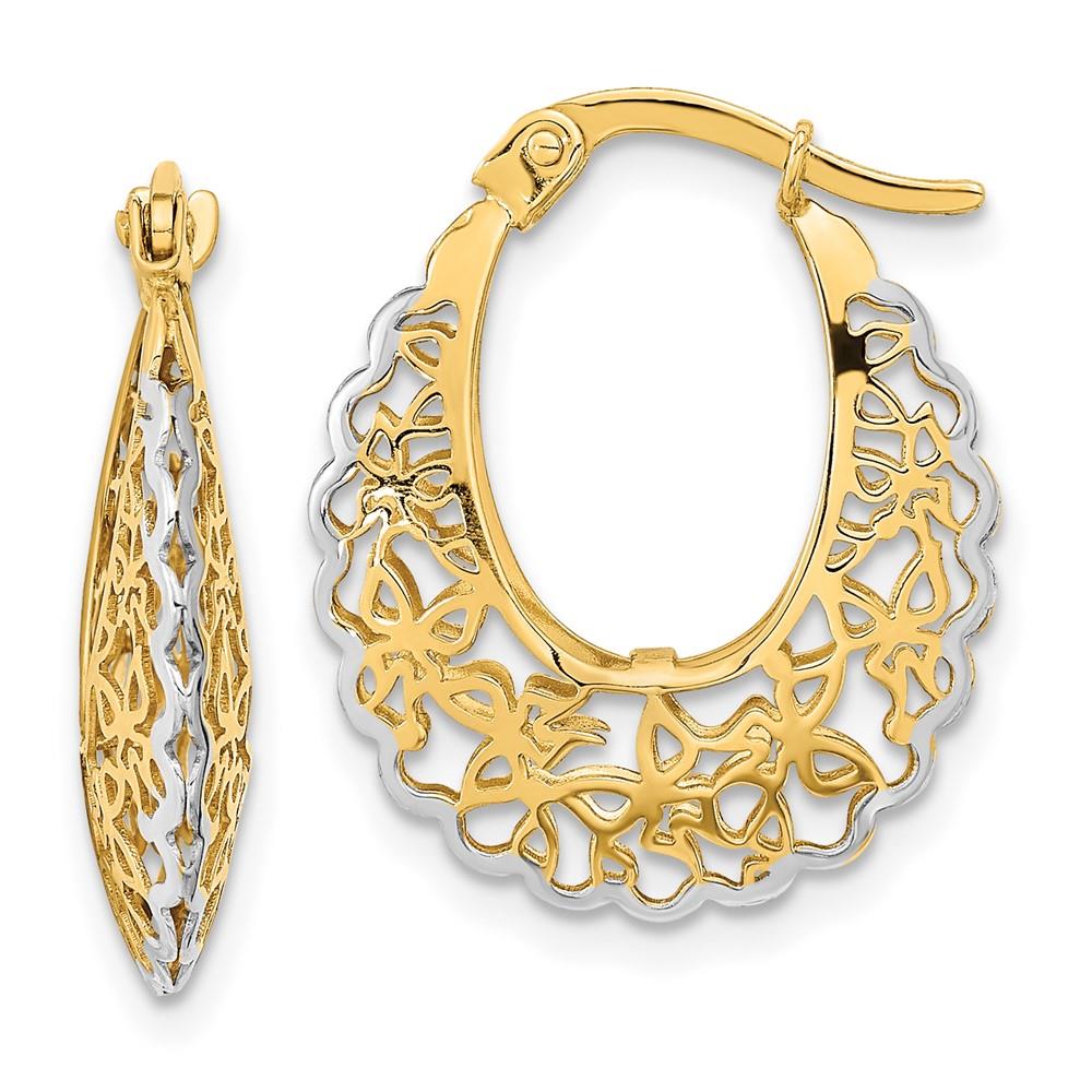 Distinctive 14k Rhodium-plated Polished Filigree Hoop Earrings