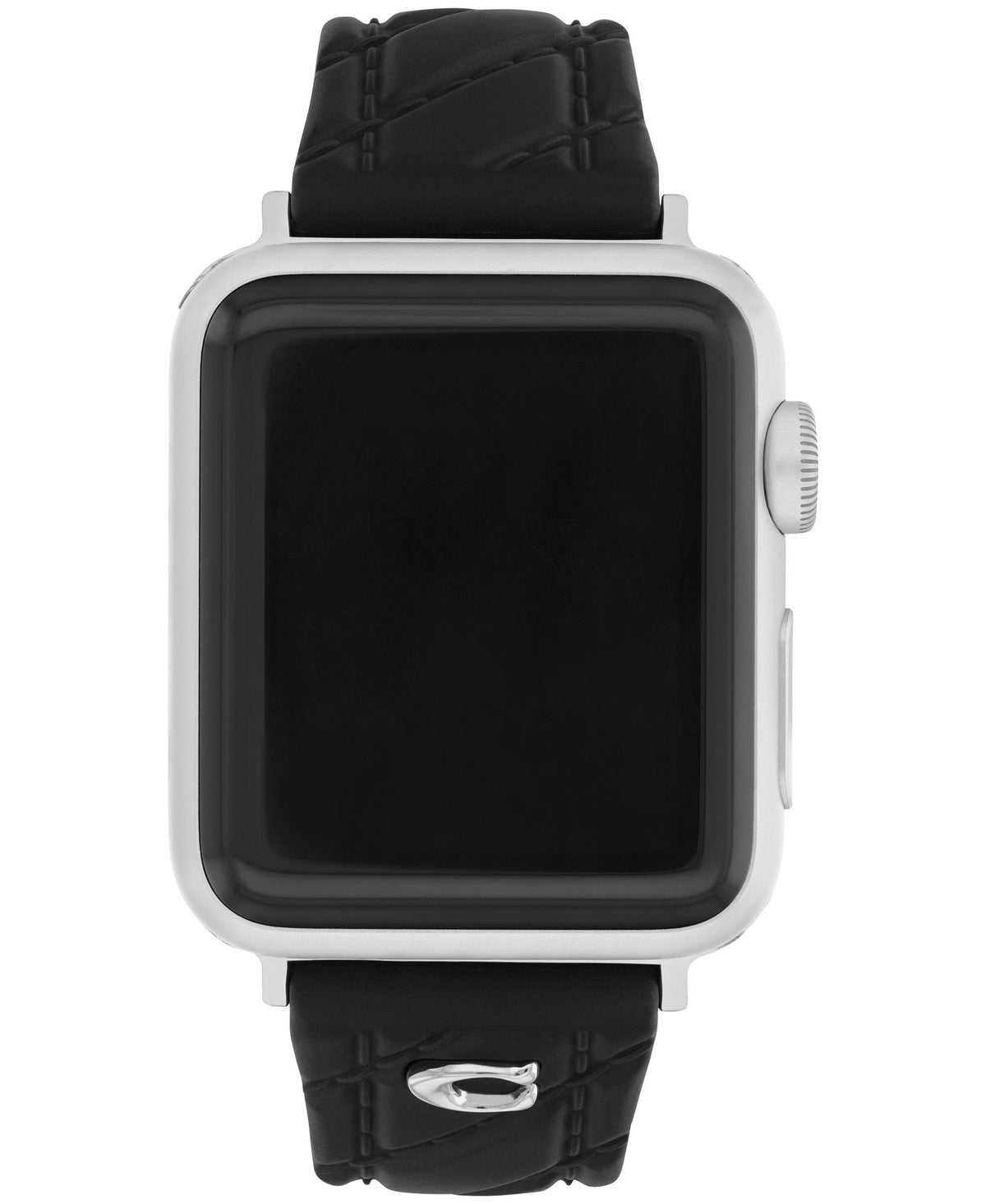 Coach APPLE 38MM, 40MM & 41MM Black Quilted Silicone with Coach Sig C Embossed Strap. SS LUGS