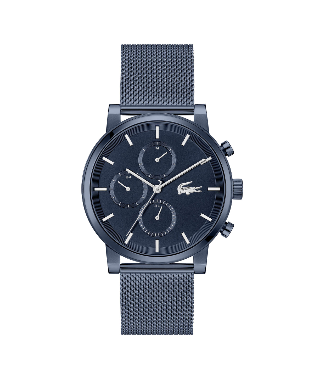 Lacoste Replay Gents. Blue IP Case. Blue Mesh Bracelet. Blue multi function Dial