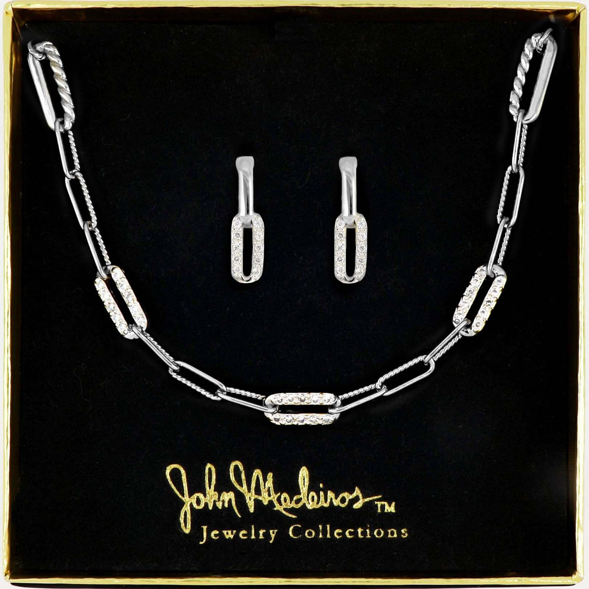 John Medeiros Petite Pave Diamante Gift set - Necklace and earrings - Rhodium - N5357-RF04 & M5339-RF00