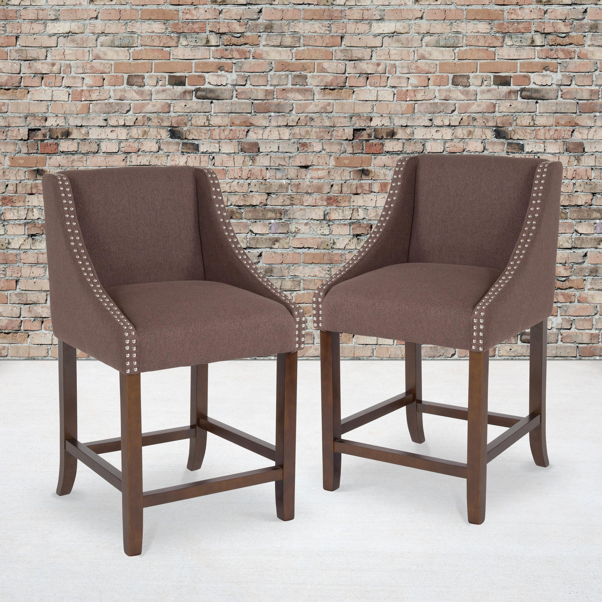 Flash Furniture 24"H Walnut Counter Stool with Accent Nail Trim - Charcoal Fabric, Set of 2