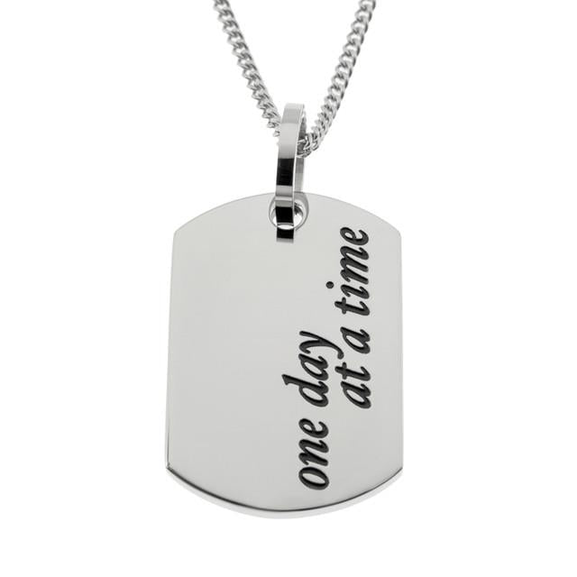 Joyful Sentiments One Day At A Time Dog Tag Pendant Necklace