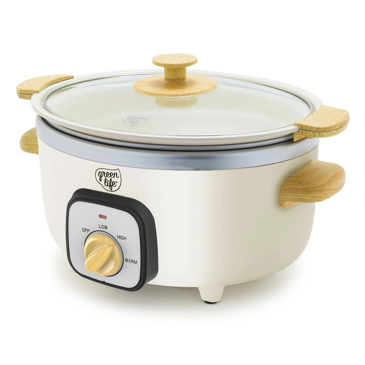 GreenLife Healthy 3.5qt Slow Cooker w/ Wood Handles Cream