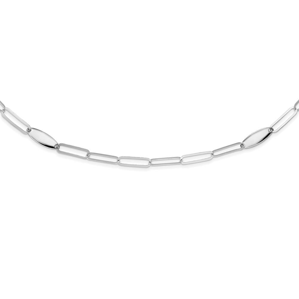 Distinctive Sterling Silver Rhodium-plated Polished Flat Oval Link Necklace