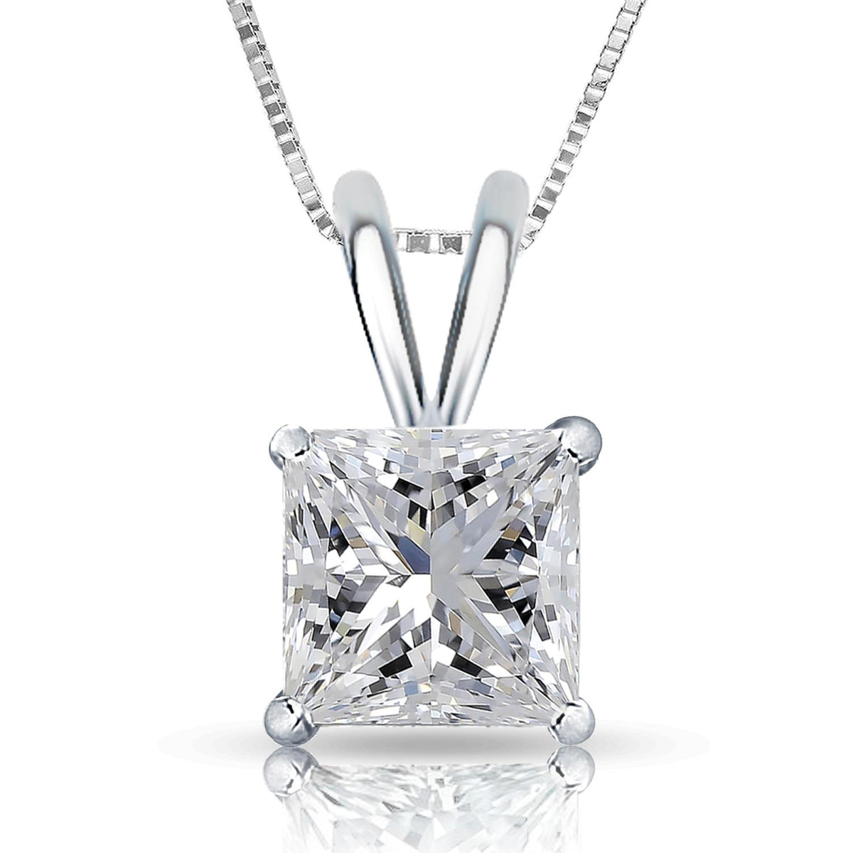 Certified PARIKHS Princess cut Prestige Diamond Pendant 14K White Gold 0.35ct IJ Color, SI1 Clarity