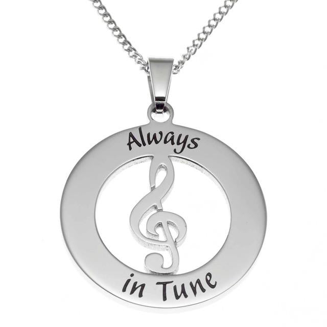 Joyful Sentiments Always In Tune Treble Clef Pendant Necklace