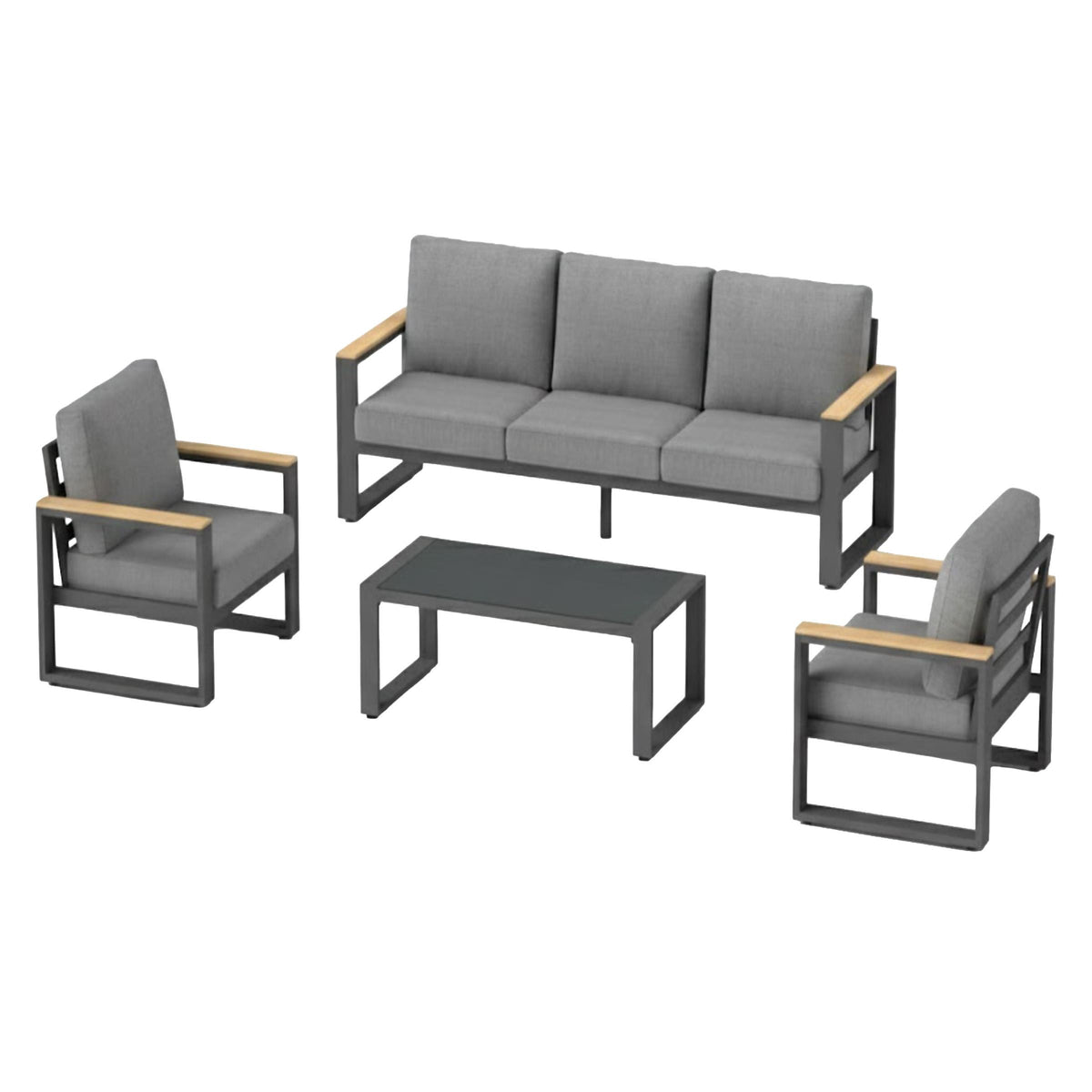 4-Piece Conversation Set w/Gray Cushions & Glass Table