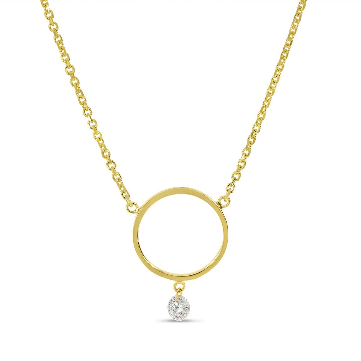 Distinctive 14K Yellow Gold Dashing Diamond Circle Necklace