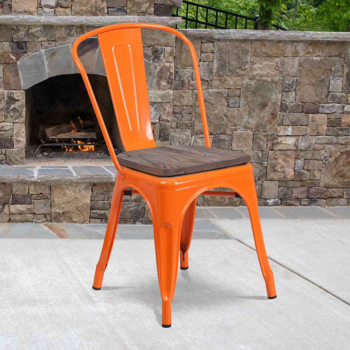 Flash Furniture Orange Metal Stackable Chair with Wood Seat - Restaurant Chair - Bistro Chair