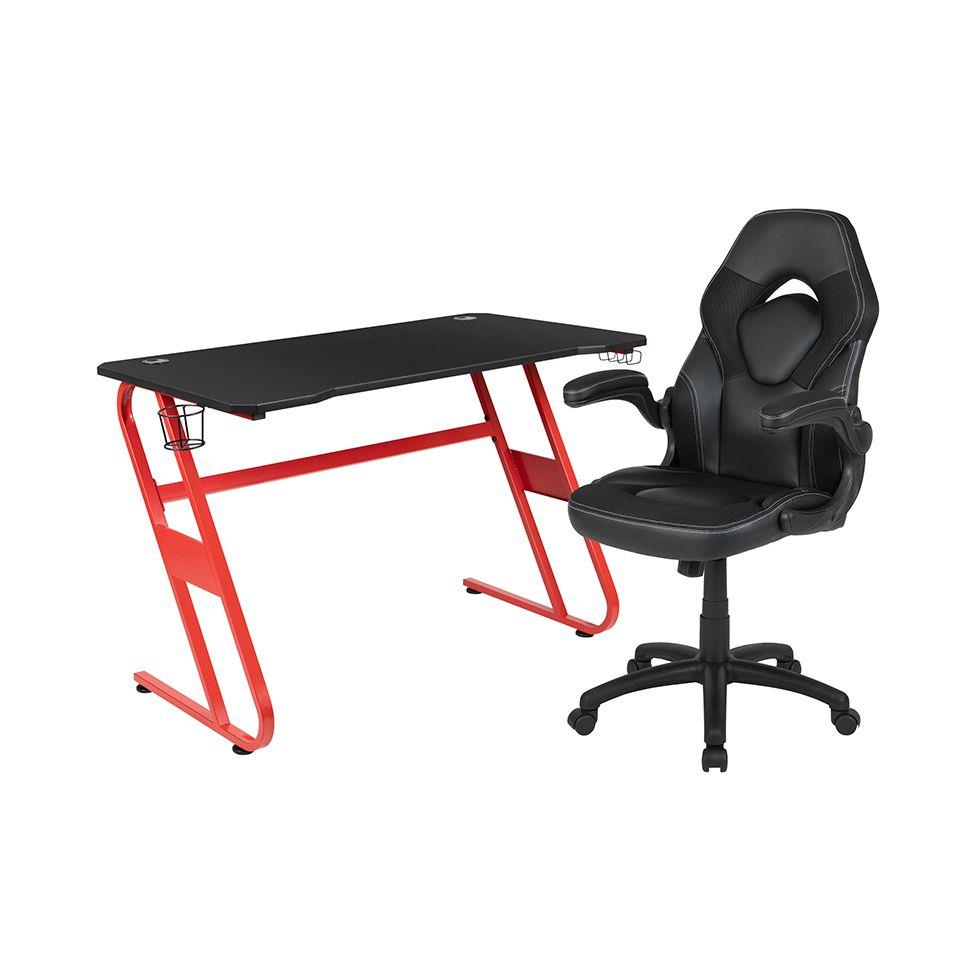 OSC Designs Red Gaming Desk and Black X10 Series Gaming Chair Set