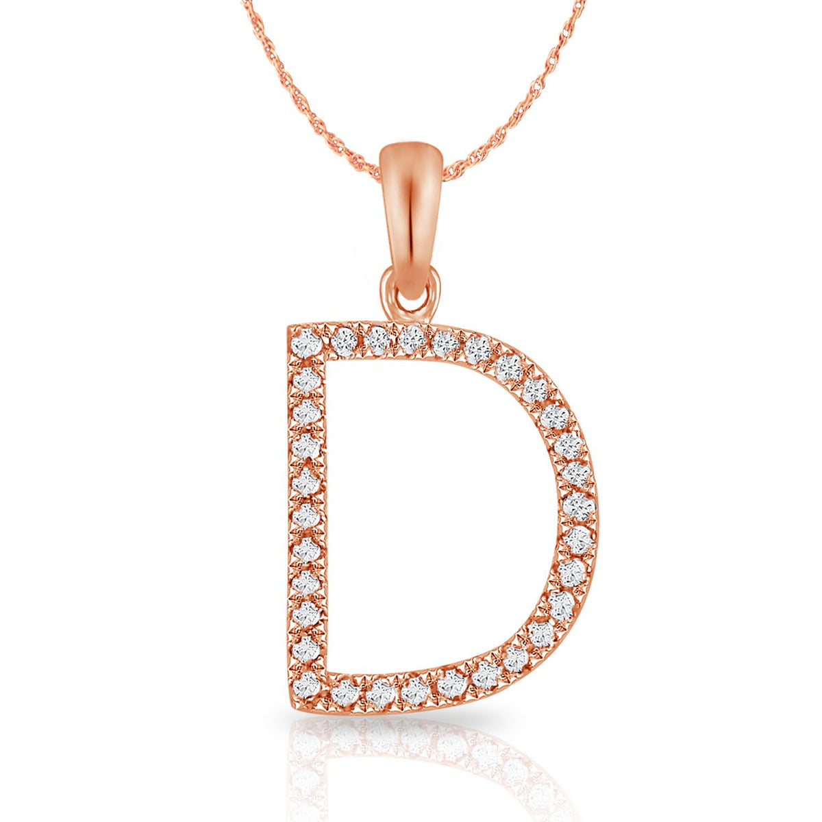 PARIKHS Diamond Initial Pendant Alphabet 'D' in 10K Rose Gold 0.10 ct , IJK color - I3 clarity