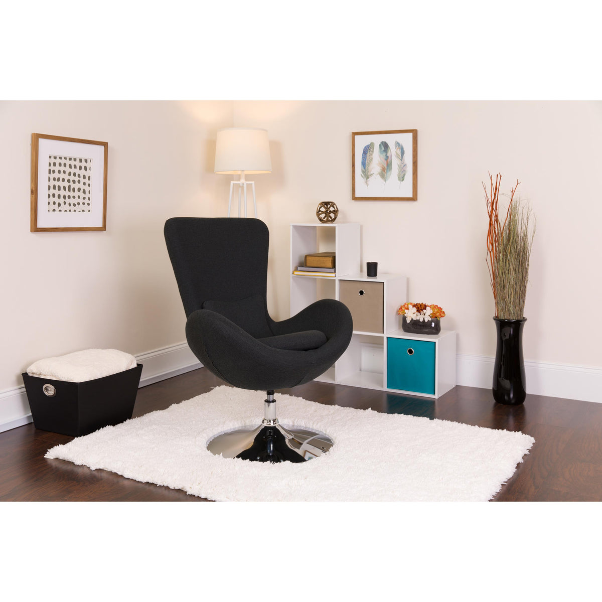 Flash Furniture Aqua Fabric Swivel Side Reception Chair with Bowed Seat