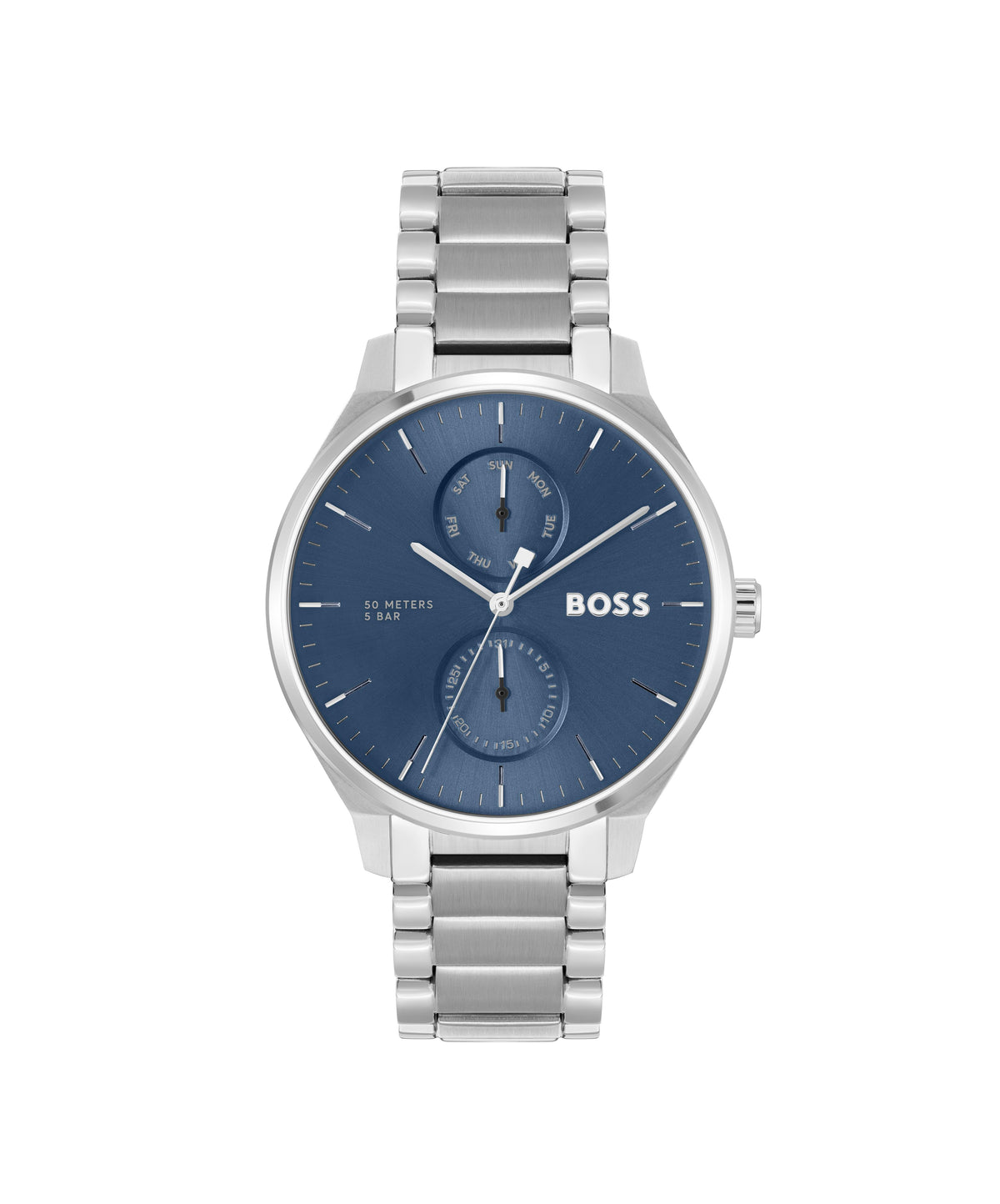 HUGO BOSS Boss Tyler Mens. Stainless Steel Case & bracelet. Blue multifunction Dial.